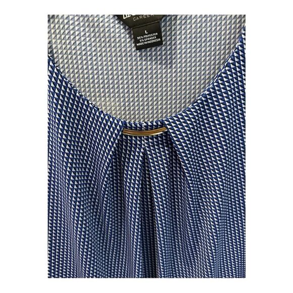 Liz Clairborne Career Womens Large Blue Black Geometric Short Sleeve Blouse - Picture 6 of 11
